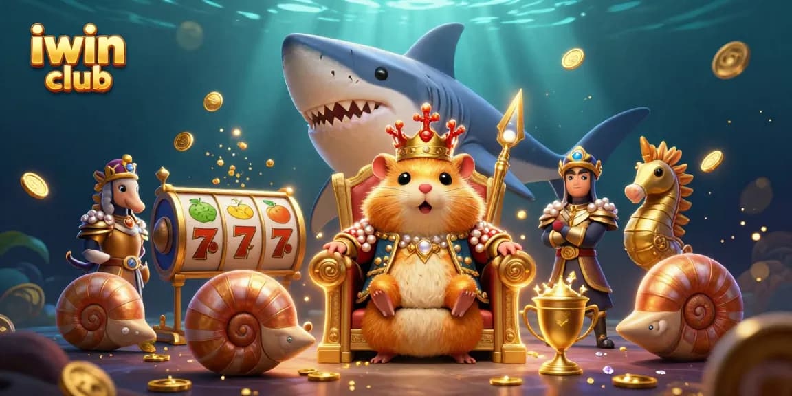 Engage in the vibrant world of iwin club with a cartoon hamster king and dynamic slot elements.