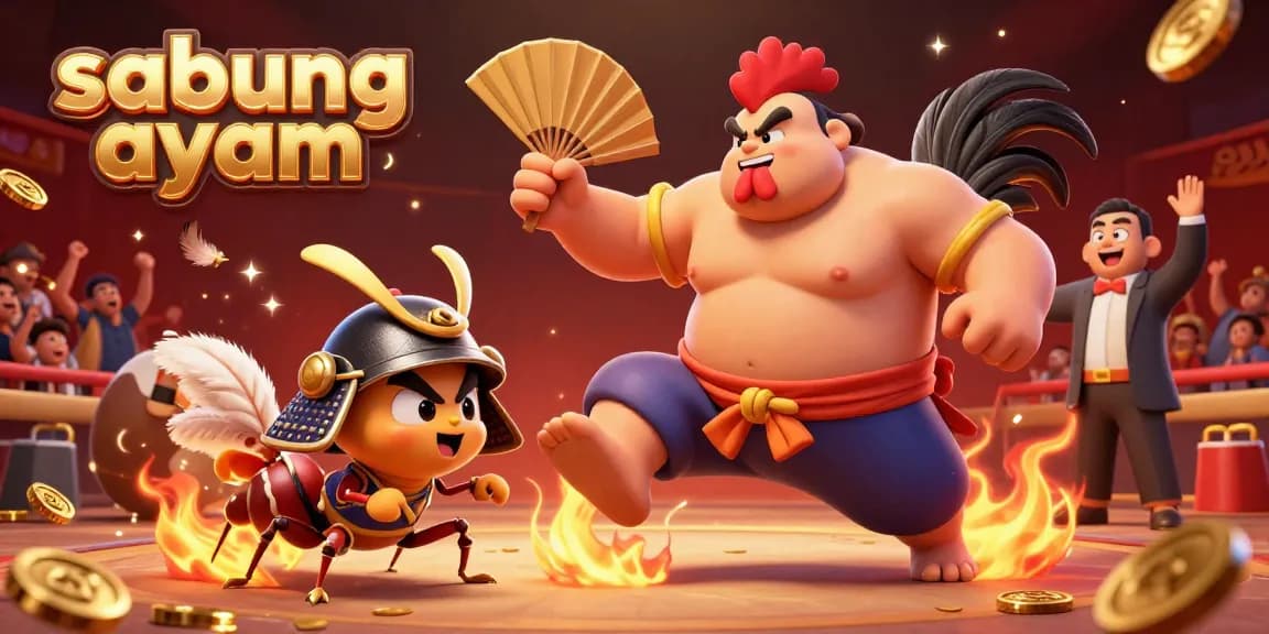 Experience thrilling sabung ayam with vibrant characters in a dynamic cockfighting scene.