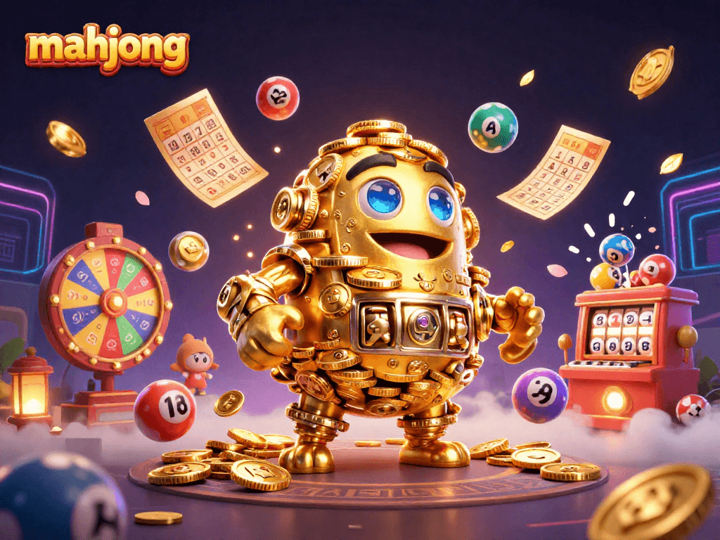 Engage with mahjong gameplay while surrounded by dynamic casino elements and gold coin sprites.