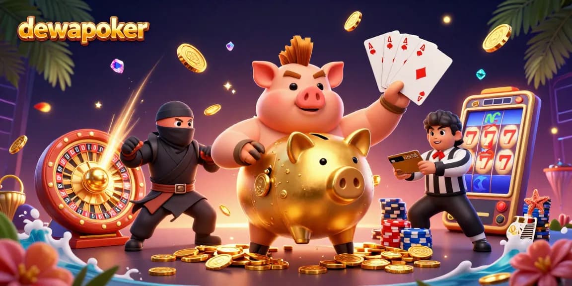 Dewapoker menghadirkan pengalaman bermain yang energik dengan celengan sumo dan ninja di tengah harta karun jackpot.