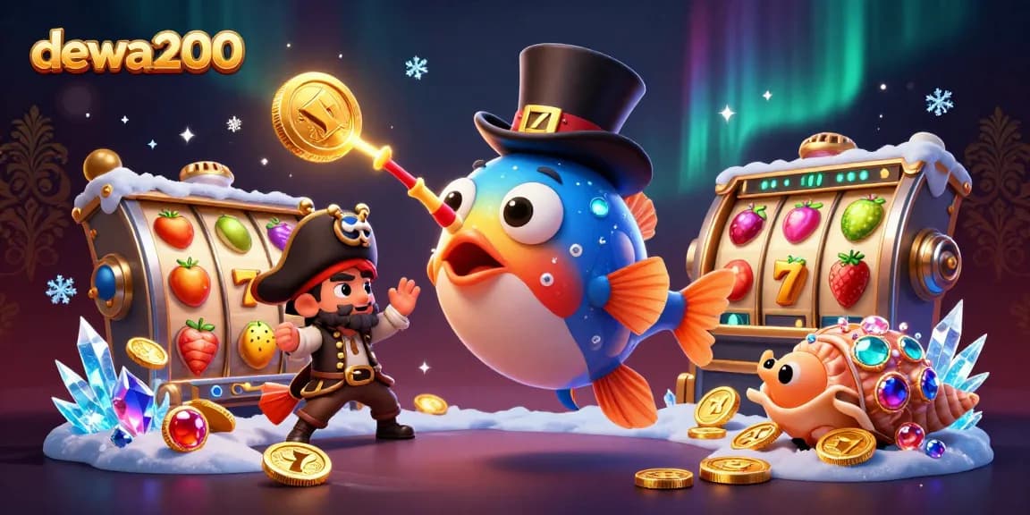Mengumpulkan koin emas dengan dewa200, ikan pemancing kartun dan teman-teman di dunia kasino.