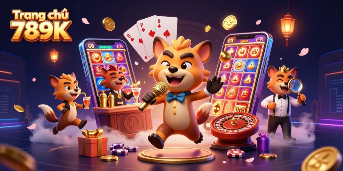 Experience the vibrant world of Trang chủ 789K with a lively 3D casino scene showcasing hyenas in a fun setting.