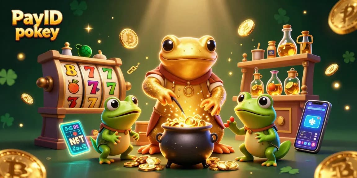 Experience thrilling PayID pokies with gold coins and vibrant slot elements in this dynamic digital illustration.