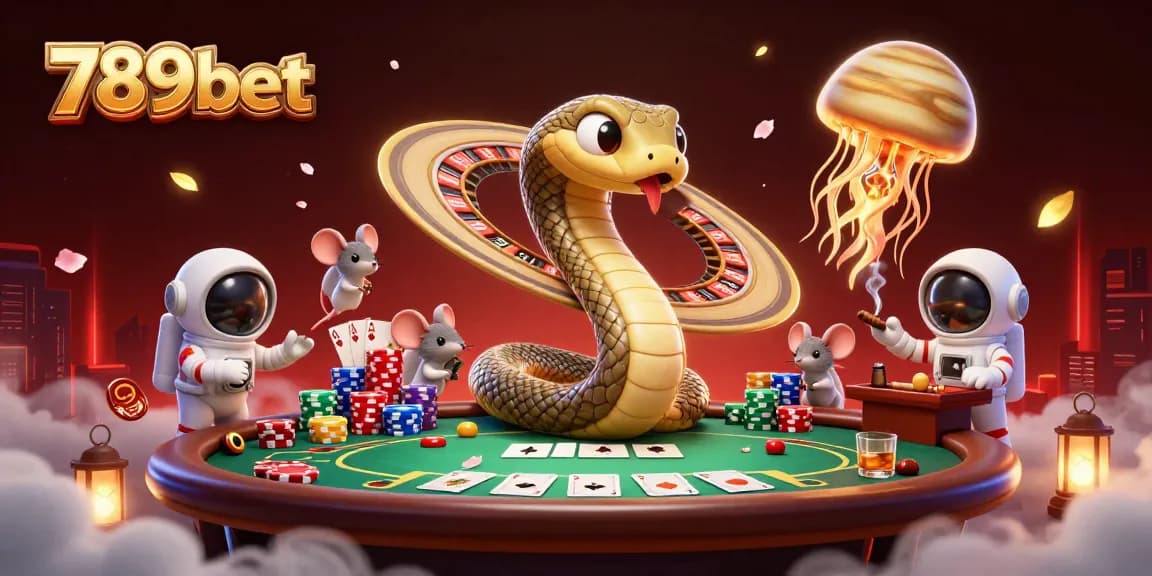 Place your bets at 789bet with a thrilling cosmic casino illustration showcasing vibrant gameplay elements.