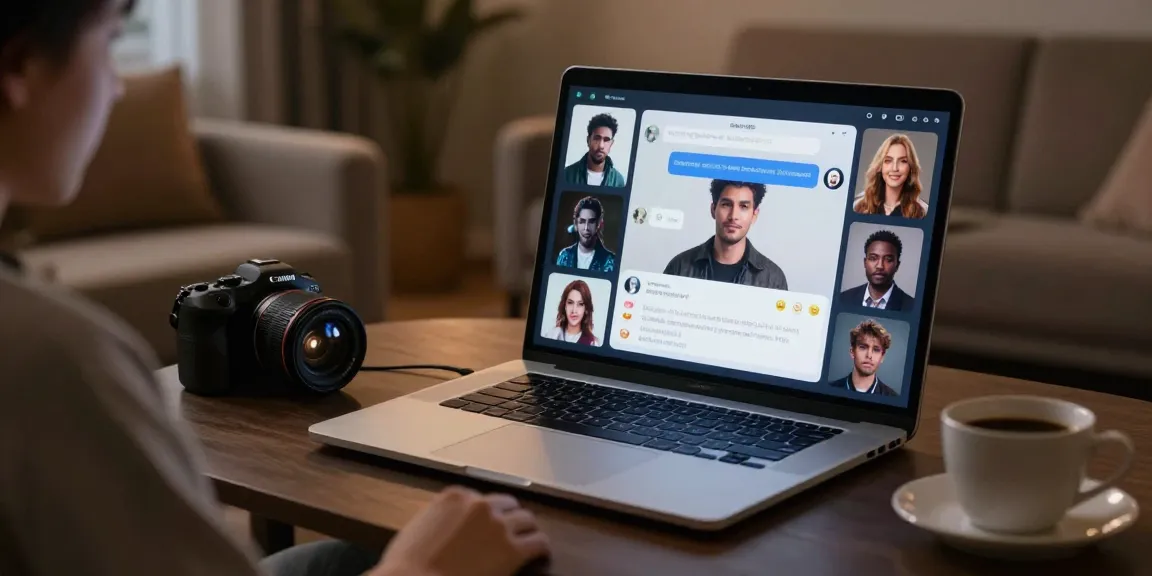 User enjoying engaging nsfw ai chat experience on a laptop in cozy living room setting