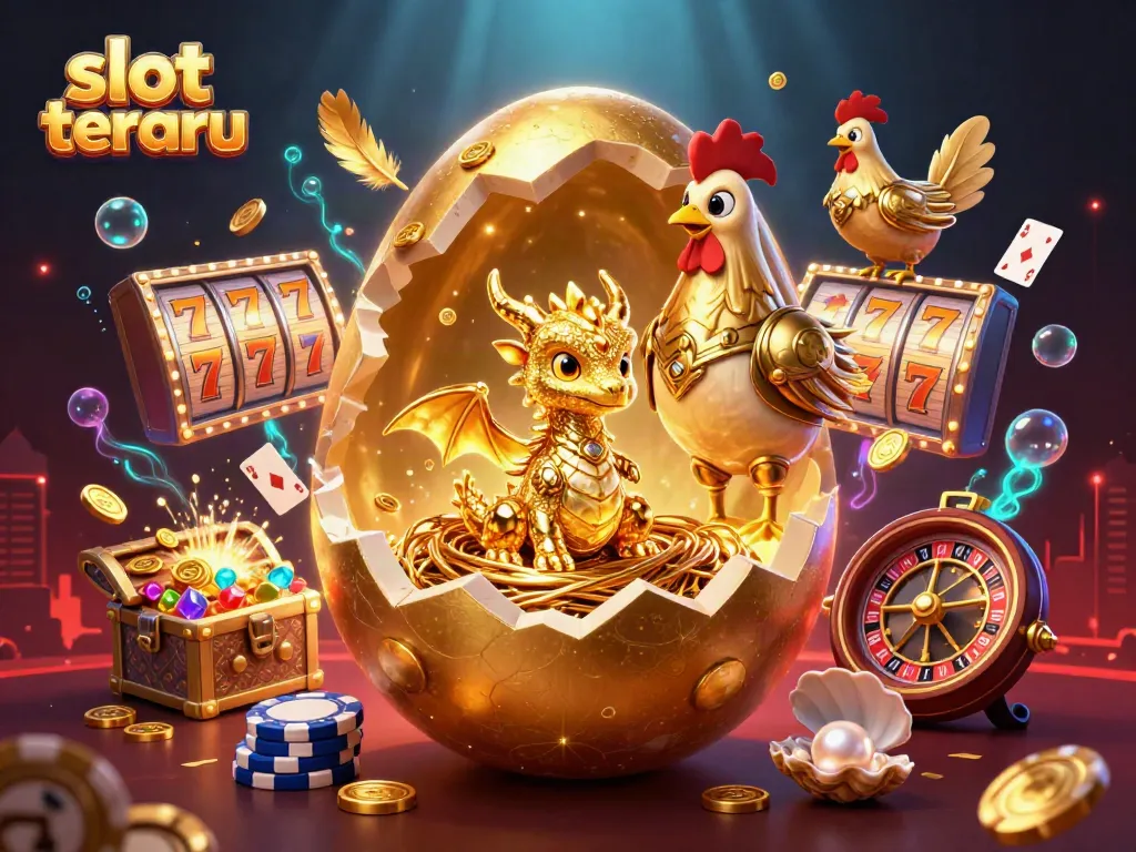 Slot terbaru dengan simbol keberuntungan dan jackpot menarik dalam ilustrasi 3D penuh warna.