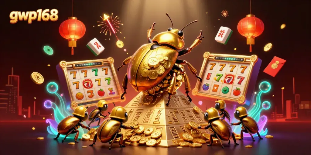 GWP168 menyajikan pengalaman bermain slot dengan simbol keberuntungan yang memikat dan berbagai elemen kasino.