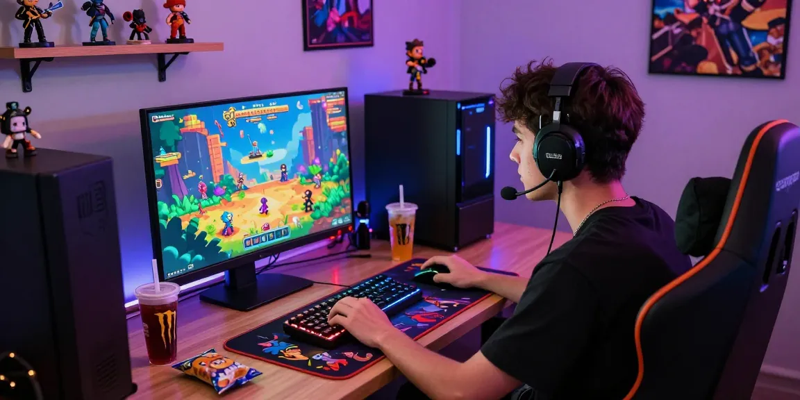 Immersed gamer showcasing benihtoto platform game setup with vibrant colors and engaging atmosphere.