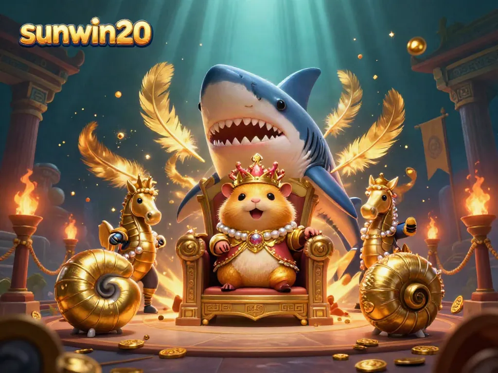 Engage in the thrilling world of sunwin20 with a vibrant underwater casino scene featuring a hamster king and royal guards.