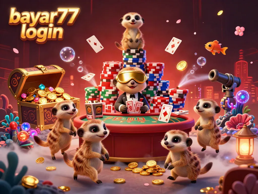 Engage in thrilling 3D casino action with bayi77 login, featuring lively meerkats and vibrant gaming elements.