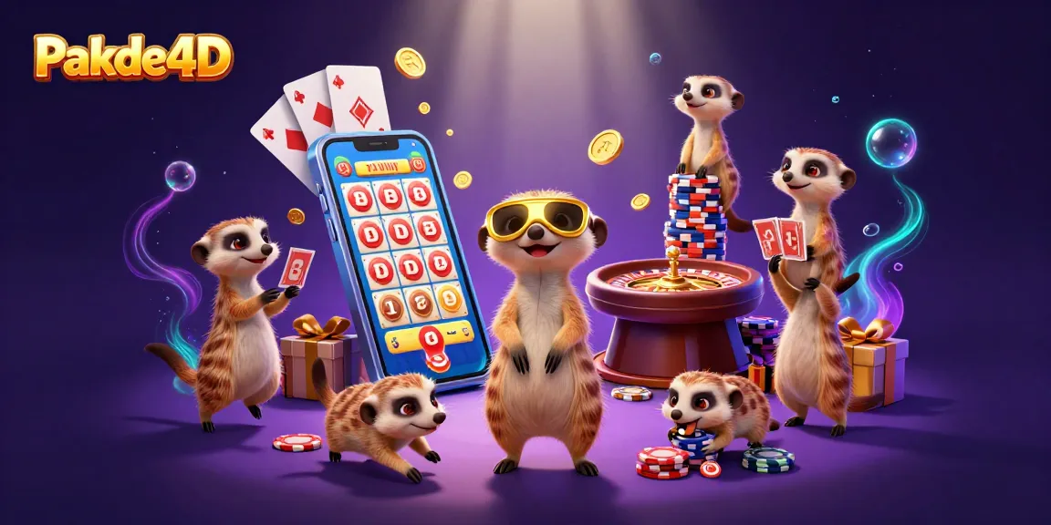 Engage with the Pakde4D lottery platform featuring lively meerkats managing a vibrant casino.