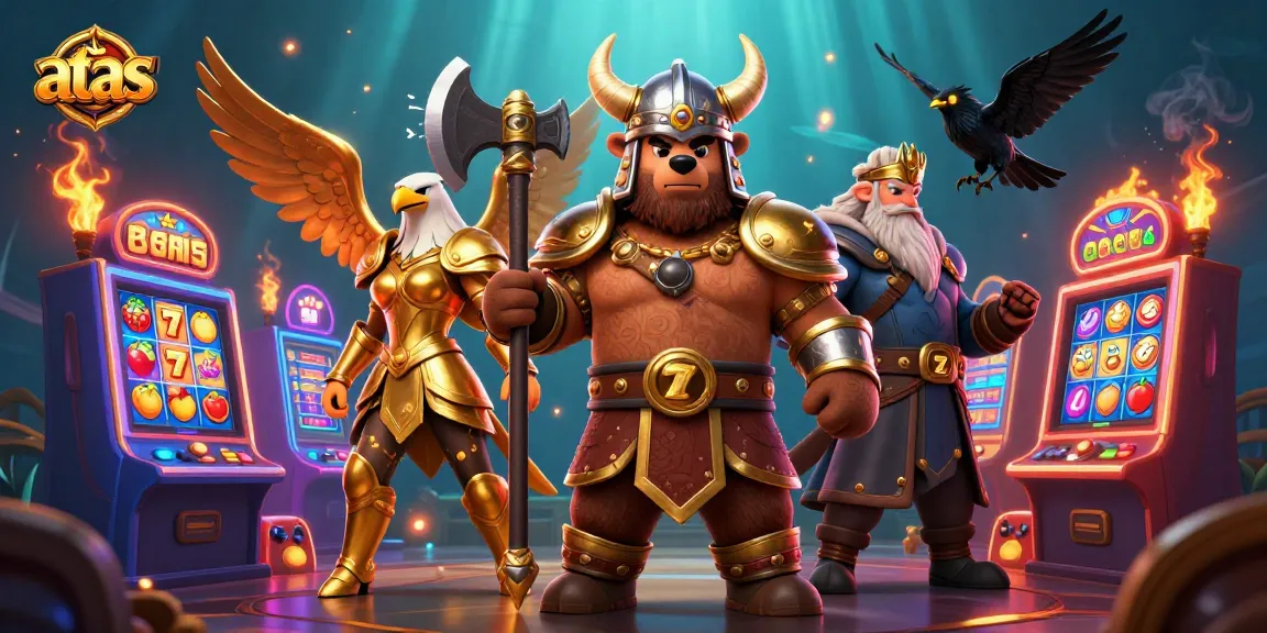 Engage with the exciting atmosphere of ATAS Casino featuring dynamic characters and vibrant slot machines.