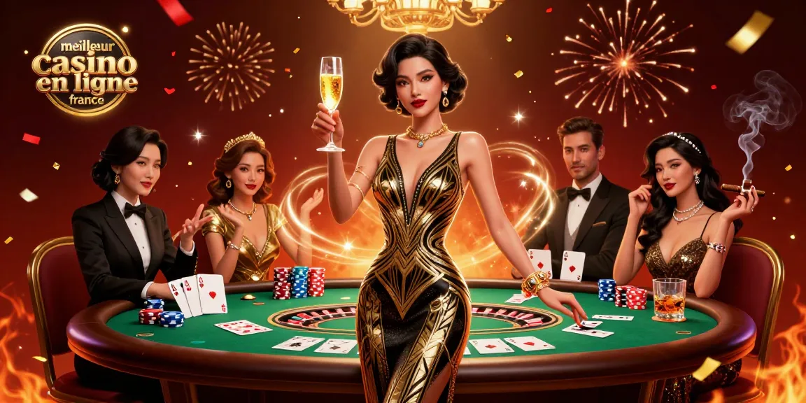 Experience the allure of the meilleur casino en ligne france with elegant characters celebrating at a glamorous setting.