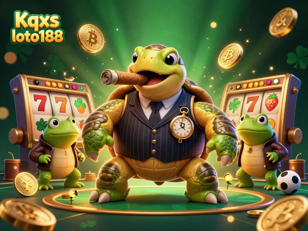 Kqxs loto188 brings excitement with giant snapping turtle mobster in casino scene.