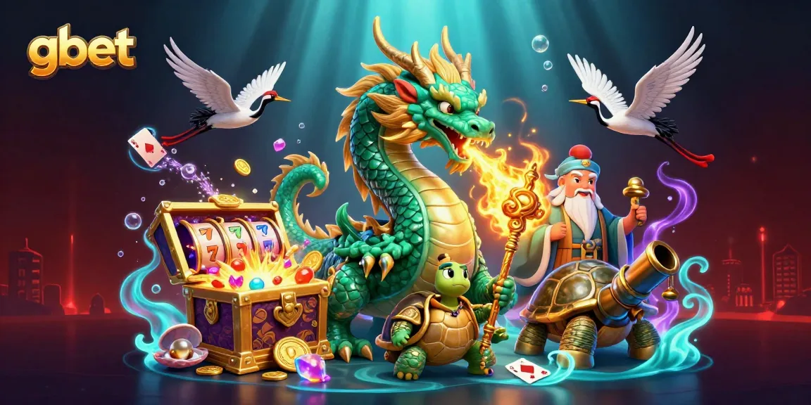 Experience gbet's thrill with a vibrant 3D casino scene featuring mythical creatures and exciting game elements.