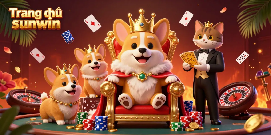 Engage with Trang chủ sunwin at this vibrant casino scene featuring 3D royal corgi royalty, golden poker riches, and lively gameplay.