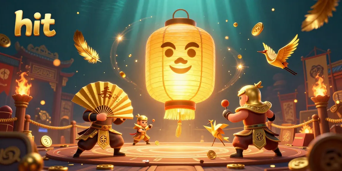 Hit your fortune with lively 3D illustration showcasing a vibrant golden lantern spirit above a bustling casino night market.