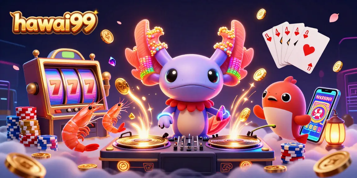 Spinning vibrant slots and dynamic gameplay featuring hawai99's colorful characters and elements.