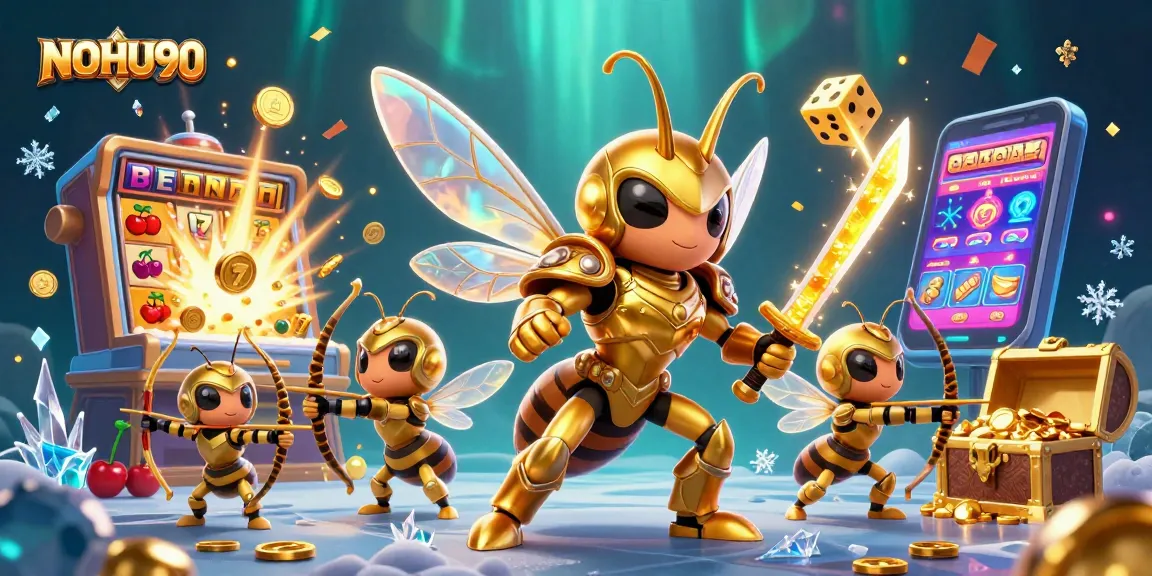 Win big with NOHU90 in this vibrant slot machine-themed fantasy illustration filled with rich casino elements.