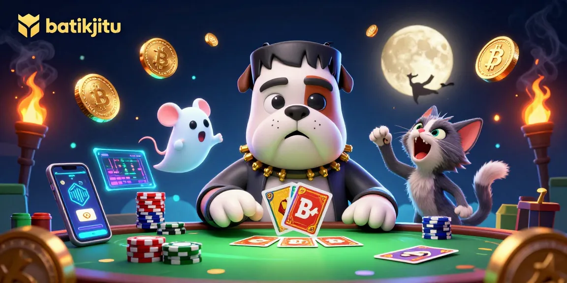 Bermain kartu di BATIKJITU, situs game online dengan karakter menyeramkan dan koin kripto berkilau.