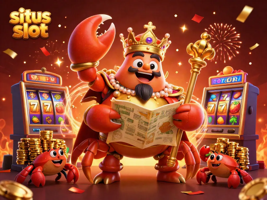 Meraih jackpot di situs slot, rajawali kepiting emas dan chip emas mengelilingi mesin slot.