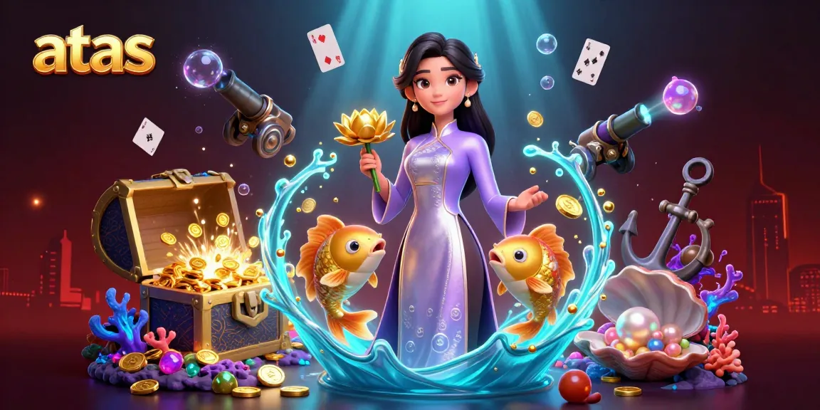Play thrilling games at atas casino featuring exotic 3D Asian woman amidst treasures and vibrant animations.