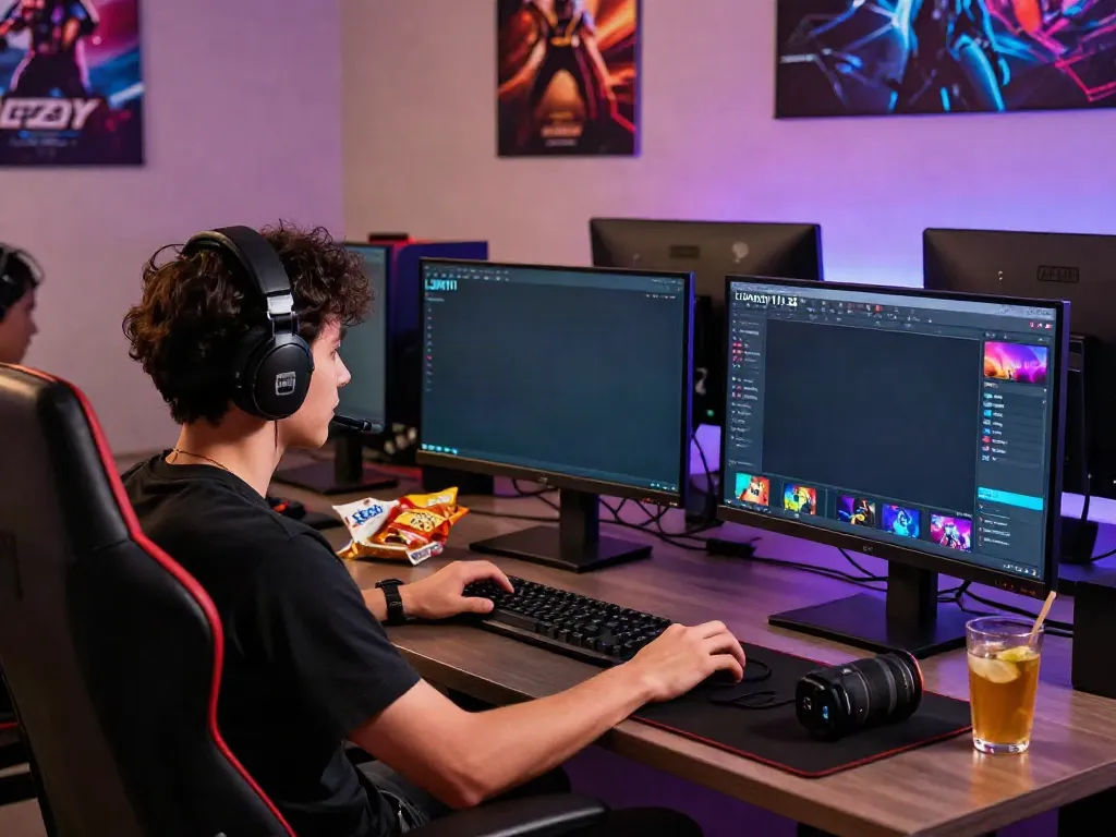 Engaging Luxury111 login scene with vibrant gaming setup and user.