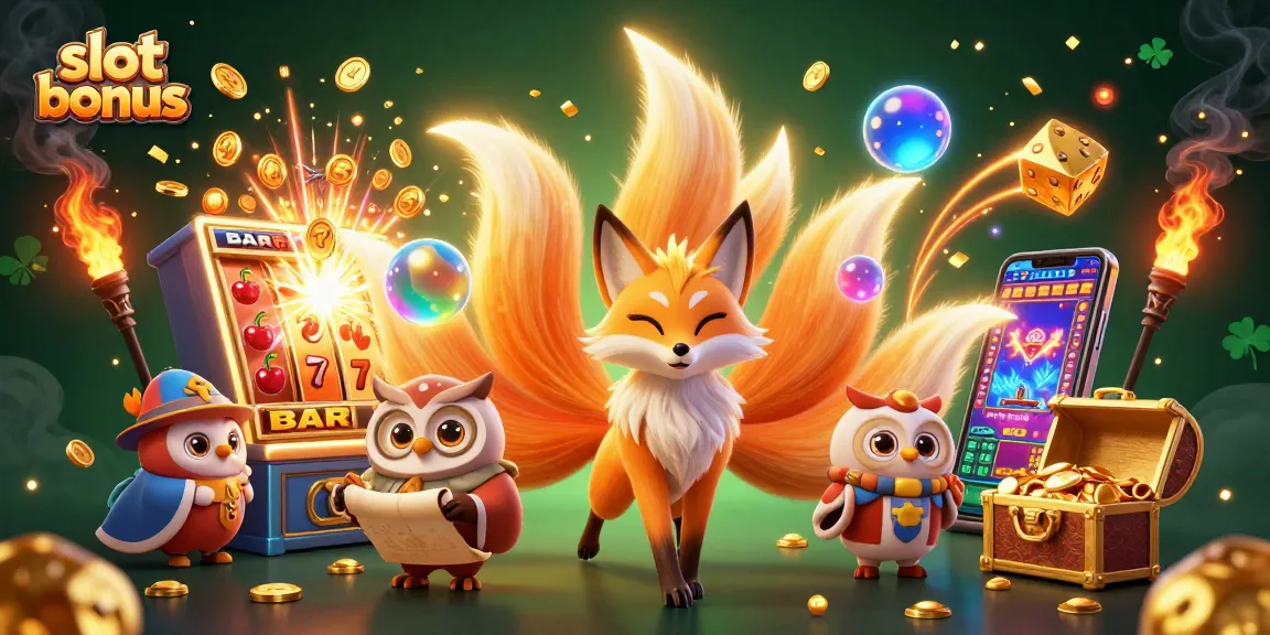 Experience slot bonus excitement with a colorful fox spirit and an owl amidst a jackpot explosion.