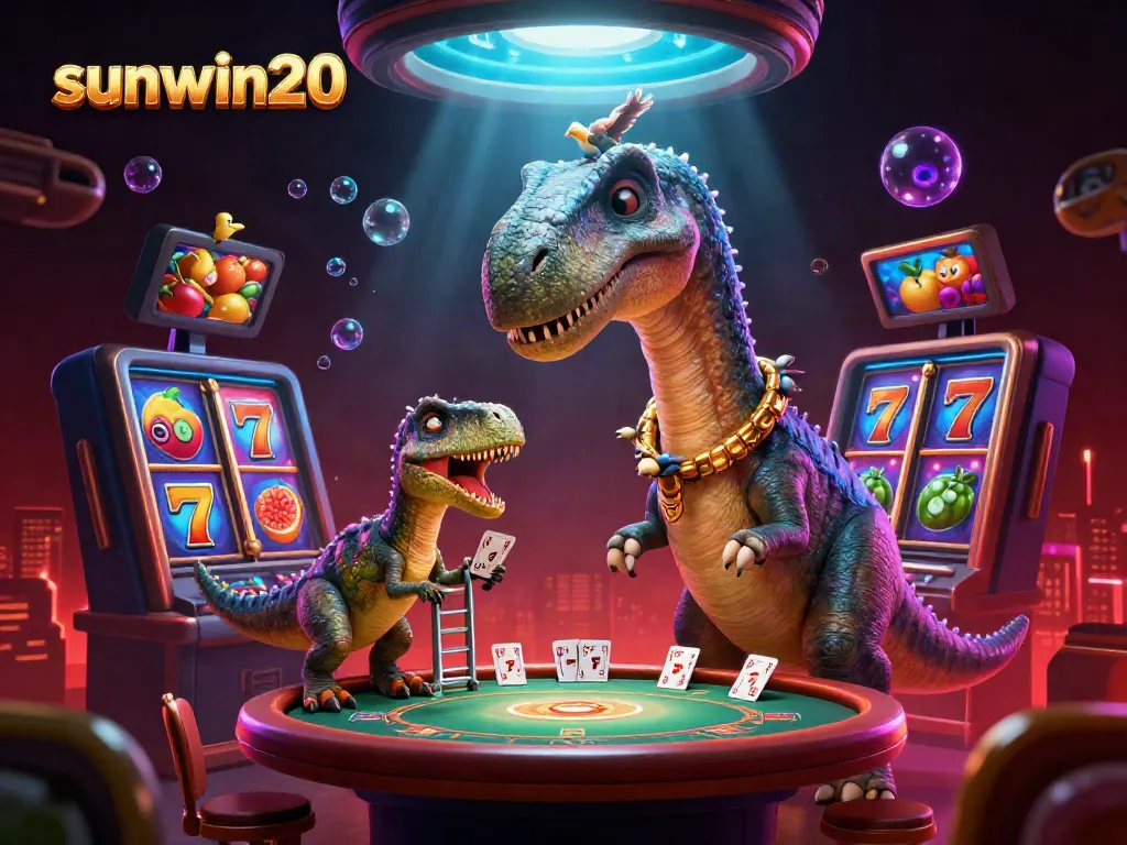 Experience sunwin20 with thrilling slot games and dynamic characters in a vibrant casino scene.