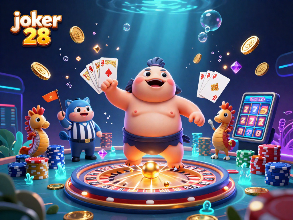 Joker 28 menghadirkan permainan slot dengan peluang menang luar biasa dalam ilustrasi kasino 3D yang menarik.