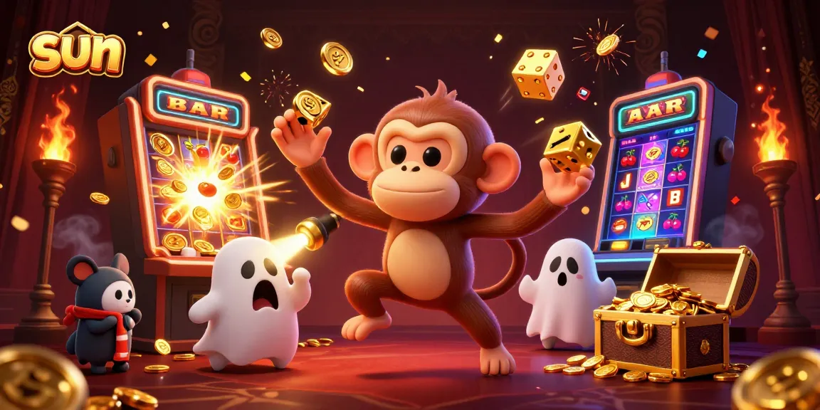 Experience casino fun with sun-themed gameplay featuring animated characters and vibrant slot machines.
