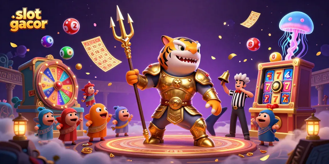 Visualisasikan slot gacor yang mendebarkan dengan simbol keberuntungan dan elemen permainan.