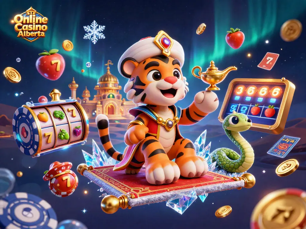 Bet on exciting games at Online Casino Alberta with a vibrant scene featuring a magical sultan.