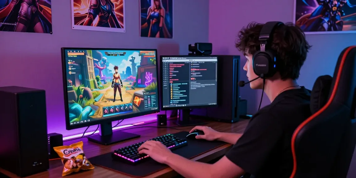 Player enjoying immersive hentai games on a high-tech gaming setup with vibrant lighting and interactive elements.