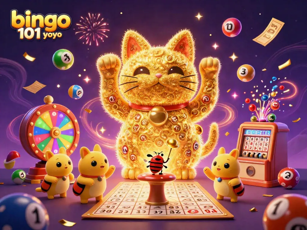 Experience bingo 101 yono with vibrant lottery elements and a lucky cat illustration.
