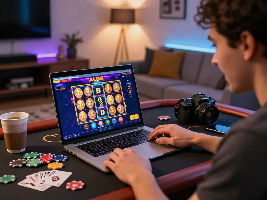Player enjoying the ALO8 COM online gambling platform with vibrant games and engaging atmosphere.