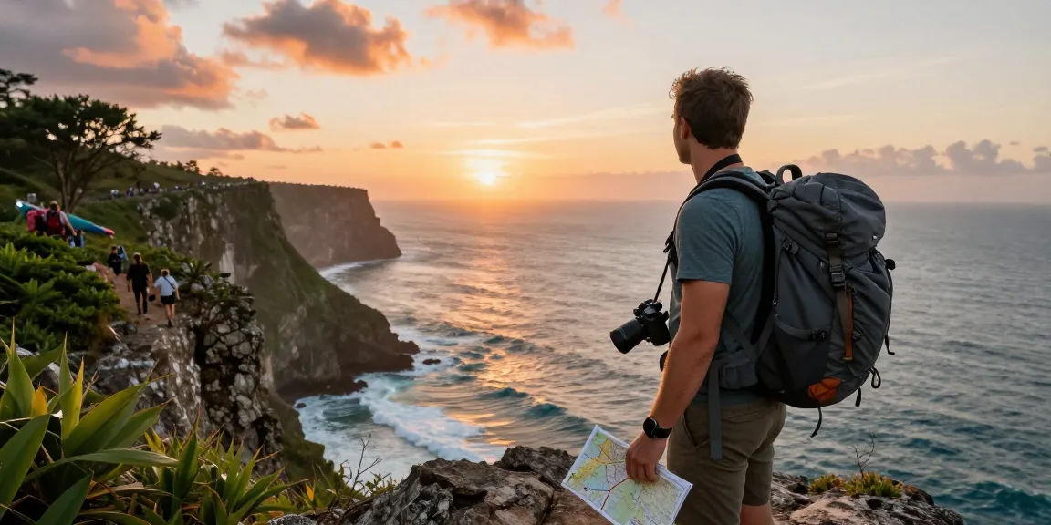 Traveler at a stunning coastal viewpoint, kunjungi halaman for breathtaking views and adventures.