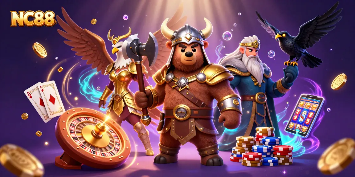 Engage with NC88's thrilling online gaming experience featuring iconic casino elements.