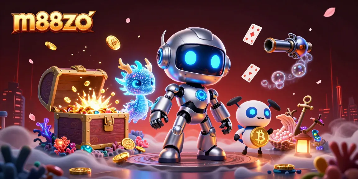 Join the excitement at m88zo with vibrant 3D casino illustration depicting cyberpunk elements and dynamic gaming action.