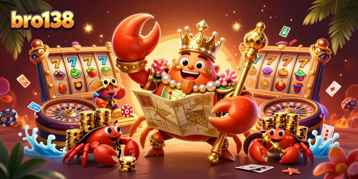 Join the excitement at bro138 with a golden crab emperor leading a thrilling casino adventure.