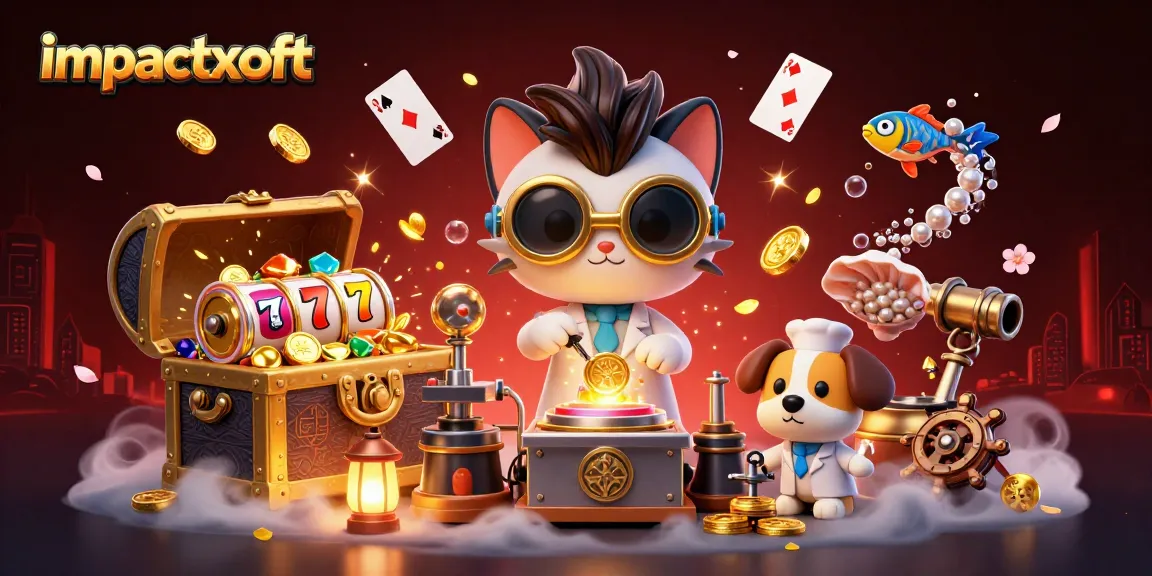 Experience the thrill of impactxoft with a 3D illustration featuring gambling elements and adventures.