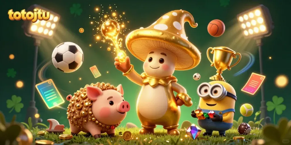Experience the thrill of totojitu with dynamic sports betting scenes and magical characters.
