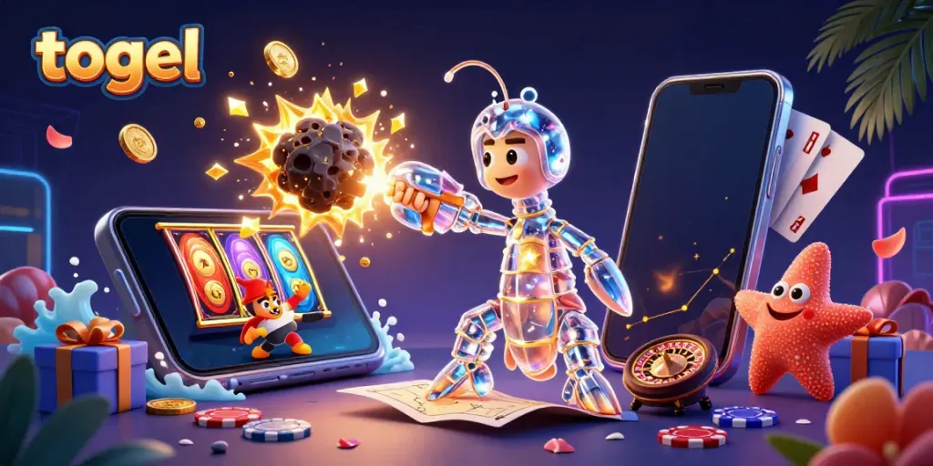 Engage with togel actions featuring a galactic mantis shrimp amid casino elements.