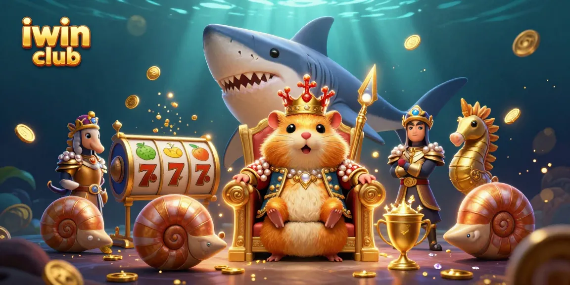 Engage in the vibrant world of iwin club with a cartoon hamster king and dynamic slot elements.
