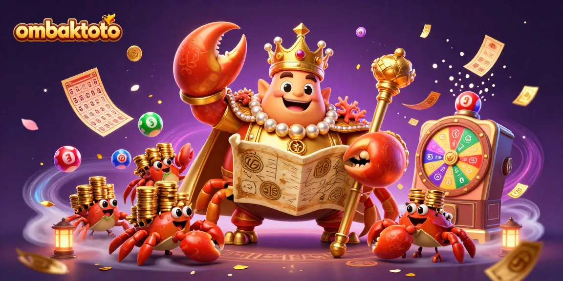 Experience ombaktoto's vibrant lottery scene with a golden crab emperor and rich gambling elements.