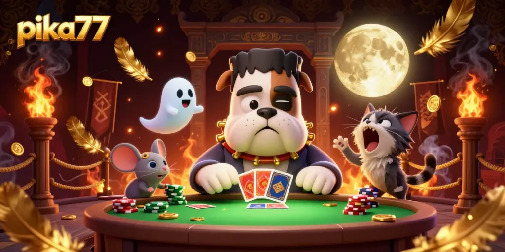 Experience thrilling gameplay at pika77 with a lively 3D illustration of unique casino characters.