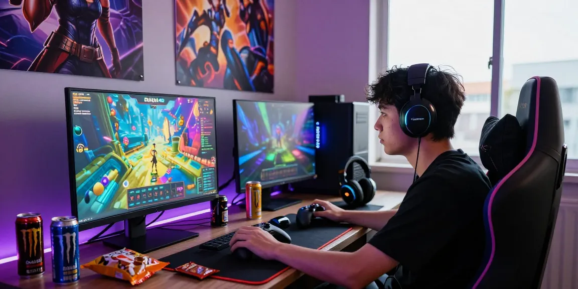 Seorang pemain DIANA4D fokus pada permainan online, dengan atmosfer modern dan dinamis.