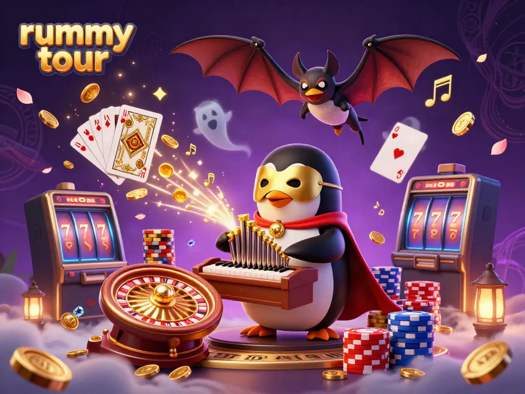Rummy Tour memukau dengan permainan dan hadiah besar dalam ilustrasi 3D yang penuh warna.