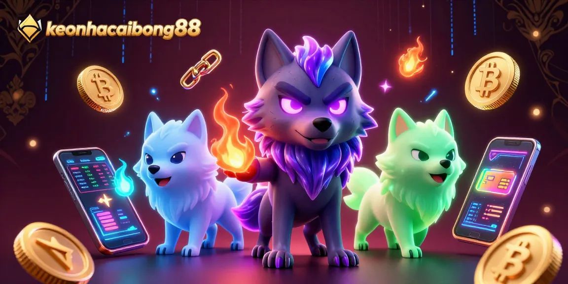 Engage with keonhacaibong88 in a vibrant, 3D illustration showing crypto-integrated casino dynamics.