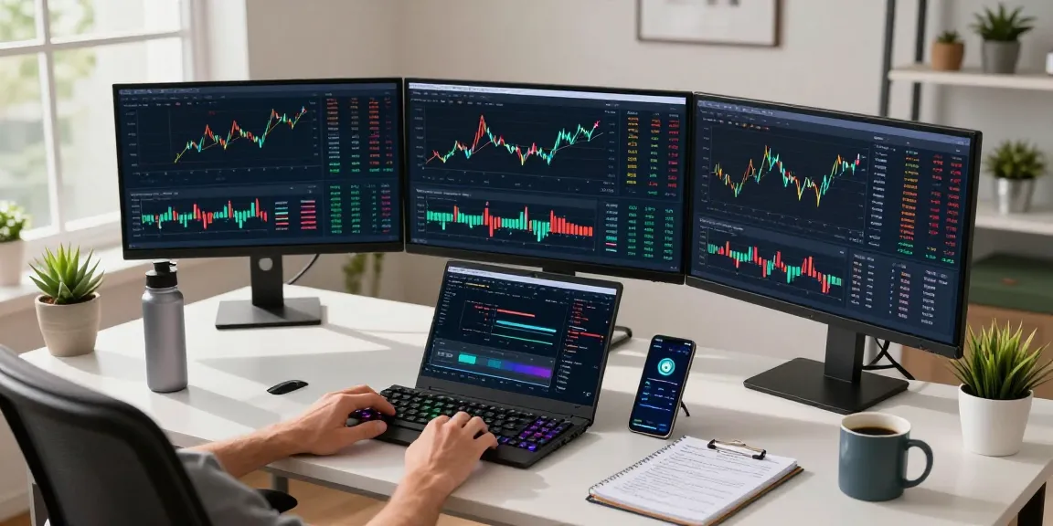 Play exchange digital assets trading setup featuring cryptocurrency market charts, DeFi platforms, and a secure wallet.
